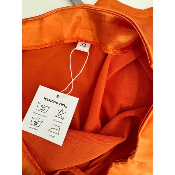 NWT Women's Orange Satin Bodycon Mini Skirt XL - Picture 5 of 8